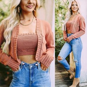 Cable Knit Cardigan & Tube Top